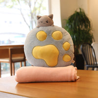 HKM-976659 Plush Cat Paw Pillow with Blanket – Cozy Stuffed Animal Quilt for Home Sofa Decor