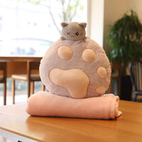 HKM-976659 Plush Cat Paw Pillow with Blanket – Cozy Stuffed Animal Quilt for Home Sofa Decor