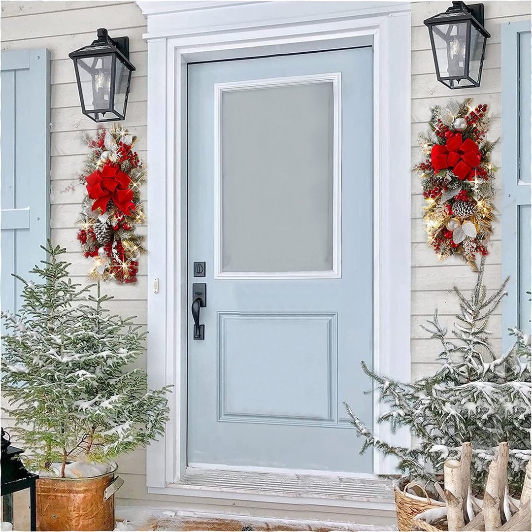 HKM-976851 Christmas Door Curtain with Glowing Upside Down Trees in Multiple Colors