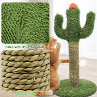 HKM-977235 2-in-1 Cactus Cat Climbing Tree with Solid Wood Base and Natural Sisal Scratching Pillar, Multi-level Activity Center for Indoor Cats