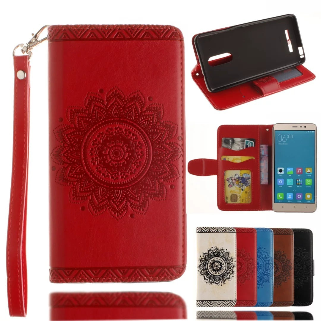 HKM-977491 Embossed Leather Flip Phone Case with Mandala Flowers for Sony Xperia Models