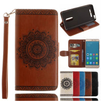 HKM-977491 Embossed Leather Flip Phone Case with Mandala Flowers for Sony Xperia Models