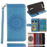 HKM-977491 Embossed Leather Flip Phone Case with Mandala Flowers for Sony Xperia Models