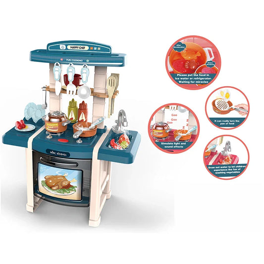 KTX-977491 Pretend Play Kitchen Set with Utensils and Food for Kids Ages 2-14, Plastic Cooking Table Toy