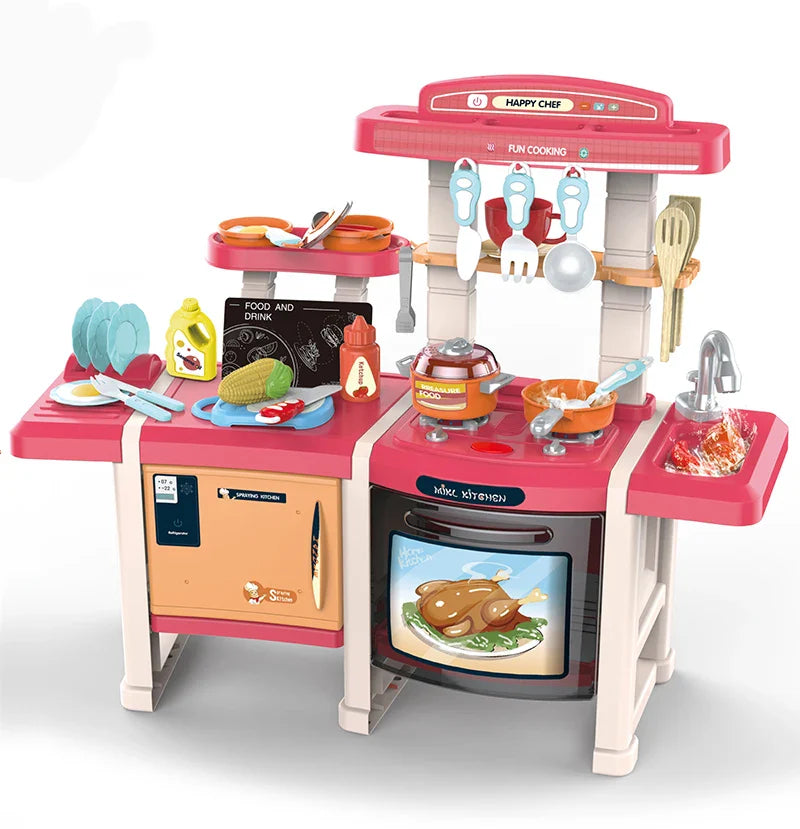HKM-977491 Pretend Play Kitchen Set with Utensils and Food for Kids Ages 2-14, Plastic Cooking Table Toy