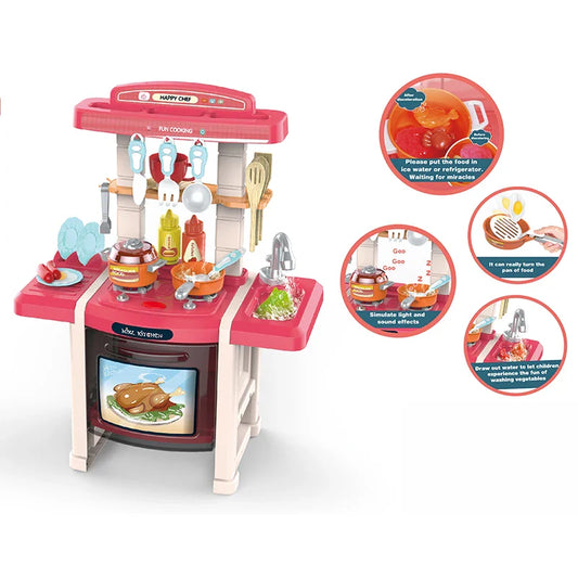 KTX-977491 Pretend Play Kitchen Set with Utensils and Food for Kids Ages 2-14, Plastic Cooking Table Toy