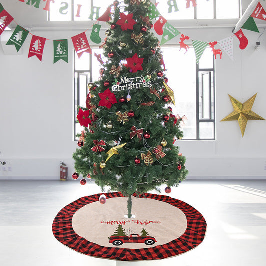 HKM-978003 Plaid Christmas Tree Skirt - Imitation Linen Fabric for Festive Decor