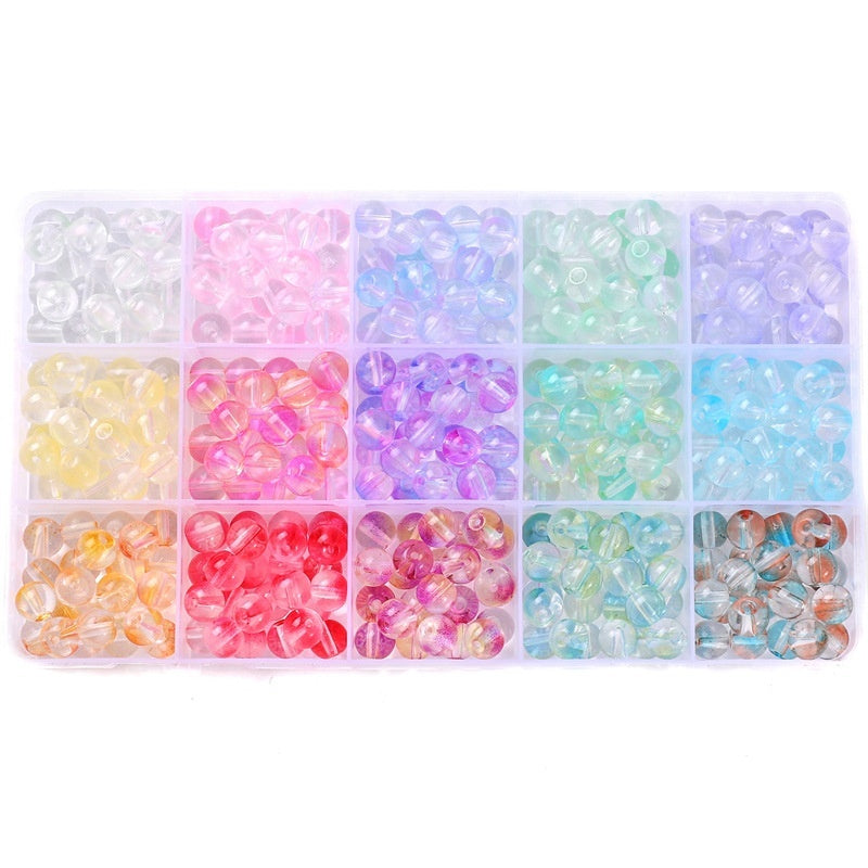 HKM-978067 Glass Jelly Double Crystal Round Beads DIY Bracelet Making Kit with Assorted Color Sets