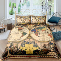 HKM-978195 Nautical Chart Inspired Three-Piece Custom Bedding Set with Polyester Fiber Fabric
