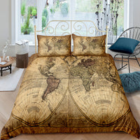 HKM-978195 Nautical Chart Inspired Three-Piece Custom Bedding Set with Polyester Fiber Fabric