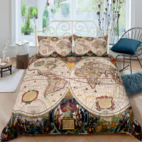 HKM-978195 Nautical Chart Inspired Three-Piece Custom Bedding Set with Polyester Fiber Fabric