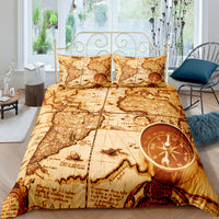 HKM-978195 Nautical Chart Inspired Three-Piece Custom Bedding Set with Polyester Fiber Fabric