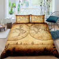 HKM-978195 Nautical Chart Inspired Three-Piece Custom Bedding Set with Polyester Fiber Fabric