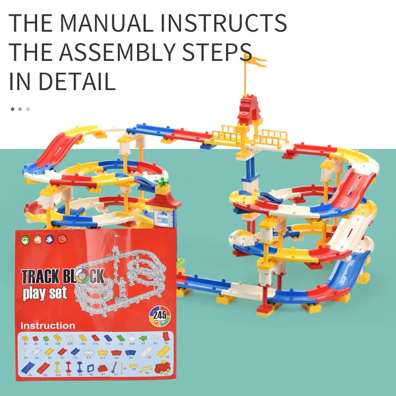 KTX-978643 Building Block Marble Race Run Set - 245PCS Educational DIY Toy for Ages 3+