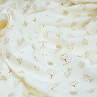 HKM-978707 Cotton Fabric with Cartoon Patterns - Natural White, Baby Elephants, Forest Scenes, Colorful Designs