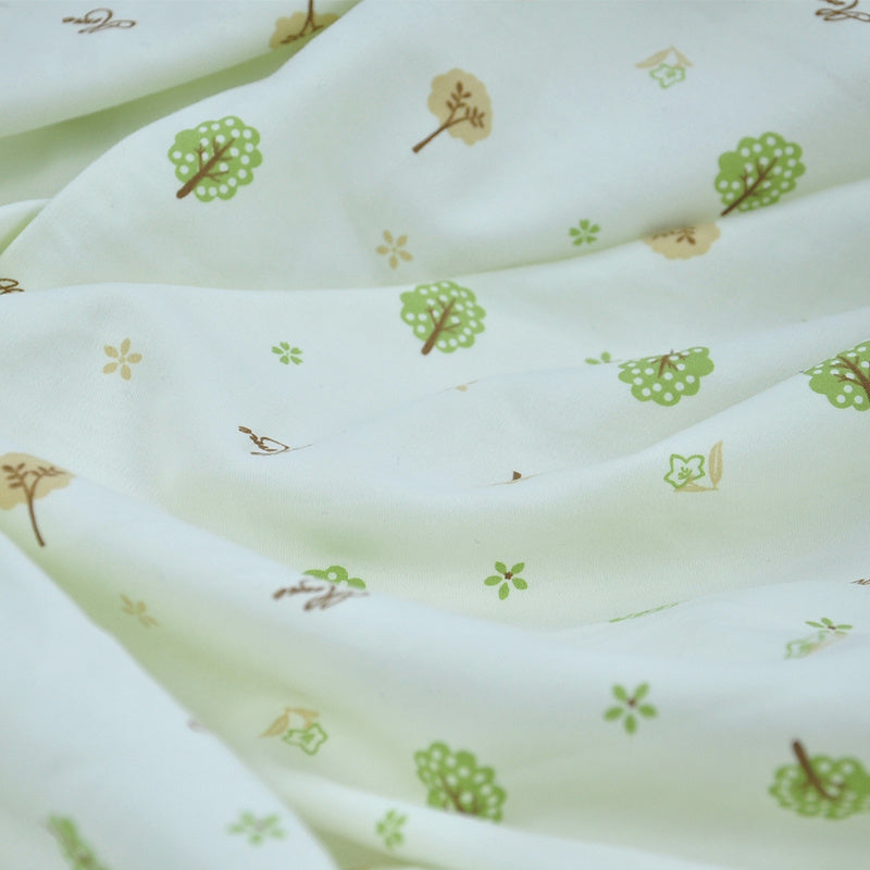 HKM-978707 Cotton Fabric with Cartoon Patterns - Natural White, Baby Elephants, Forest Scenes, Colorful Designs