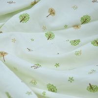 HKM-978707 Cotton Fabric with Cartoon Patterns - Natural White, Baby Elephants, Forest Scenes, Colorful Designs