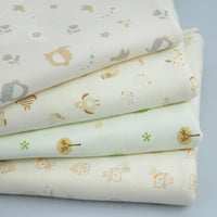 HKM-978707 Cotton Fabric with Cartoon Patterns - Natural White, Baby Elephants, Forest Scenes, Colorful Designs