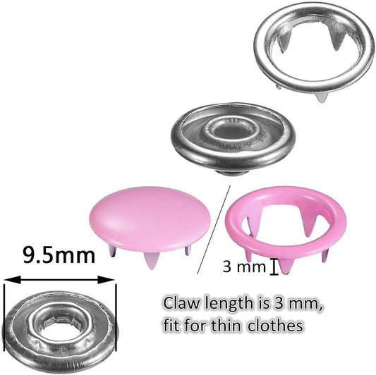 HKM-979219 Hollow Snap Fastener Button Set - 100 Sets in 10 Colors with Tool for Jeans