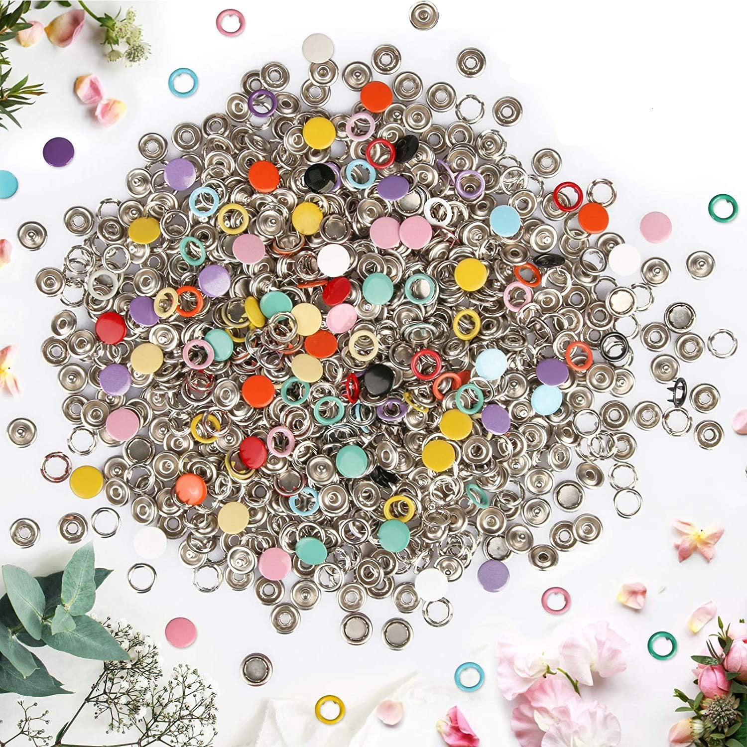 HKM-979219 Hollow Snap Fastener Button Set - 100 Sets in 10 Colors with Tool for Jeans
