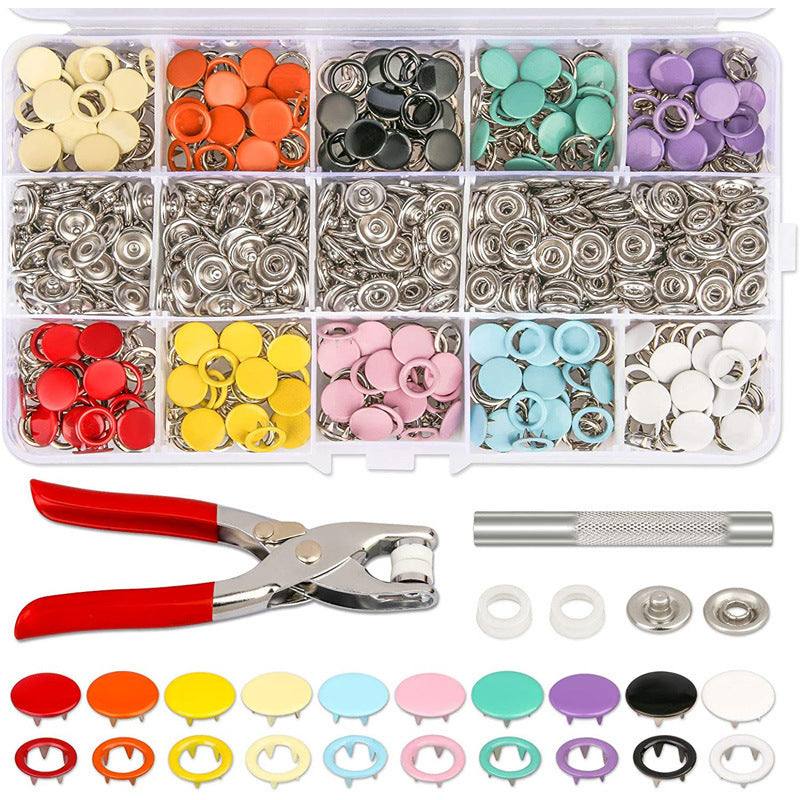 HKM-979219 Hollow Snap Fastener Button Set - 100 Sets in 10 Colors with Tool for Jeans
