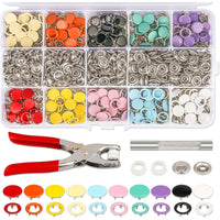 HKM-979219 Hollow Snap Fastener Button Set - 100 Sets in 10 Colors with Tool for Jeans
