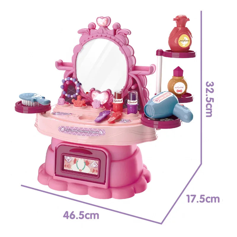 KTX-979219 Kids Makeup Play Set with Dresser Storage - Pretend Beauty Table Toy for Ages 2-7 Years
