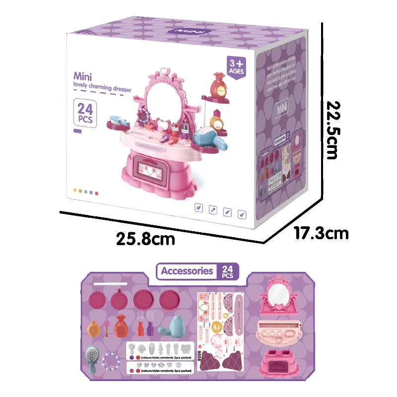 KTX-979219 Kids Makeup Play Set with Dresser Storage - Pretend Beauty Table Toy for Ages 2-7 Years