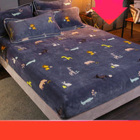 HKM-979219 Warm Coral Fleece Cartoon Bed Sheets – Non-slip, Various Sizes and Patterns Available