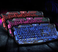HKM-979411 Tricolor Backlit Wired Gaming Keyboard and Mouse Set with 108 Keys and USB Connection
