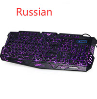 HKM-979411 Tricolor Backlit Wired Gaming Keyboard and Mouse Set with 108 Keys and USB Connection