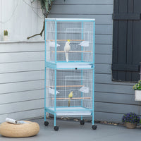 HKM-979475 55-Inch Light Blue 2-in-1 Bird Cage Aviary for Finches and Budgies with Rolling Wheels