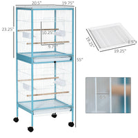HKM-979475 55-Inch Light Blue 2-in-1 Bird Cage Aviary for Finches and Budgies with Rolling Wheels