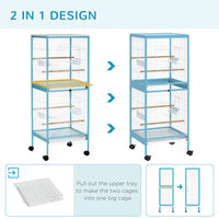 HKM-979475 55-Inch Light Blue 2-in-1 Bird Cage Aviary for Finches and Budgies with Rolling Wheels