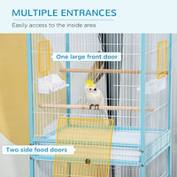 HKM-979475 55-Inch Light Blue 2-in-1 Bird Cage Aviary for Finches and Budgies with Rolling Wheels