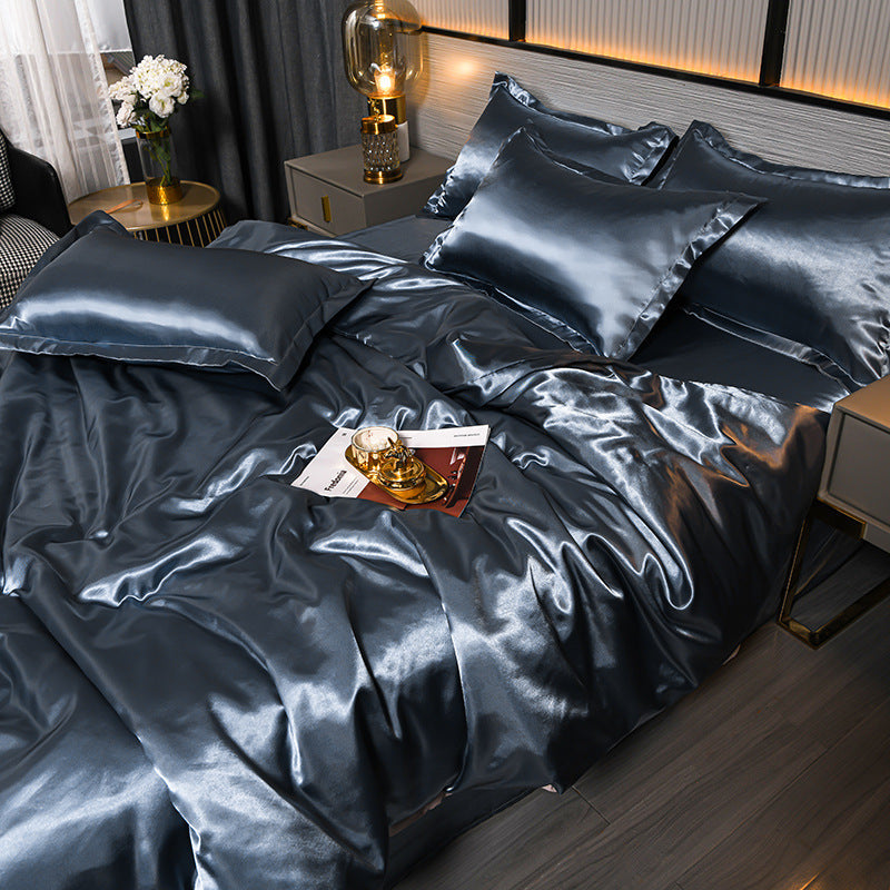 HKM-979539 Double-Sided Ice Silk Solid Color Bedding Set - Four Pieces