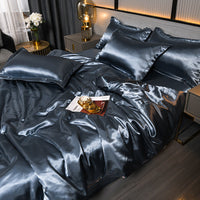 HKM-979539 Double-Sided Ice Silk Solid Color Bedding Set - Four Pieces