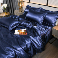 HKM-979539 Double-Sided Ice Silk Solid Color Bedding Set - Four Pieces