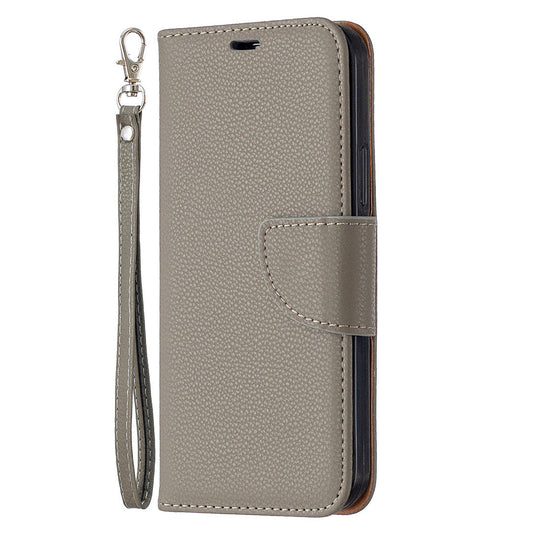 HKM-979795 Lychee Pattern Flip Leather Wallet Case for iPhone Models with Lanyard
