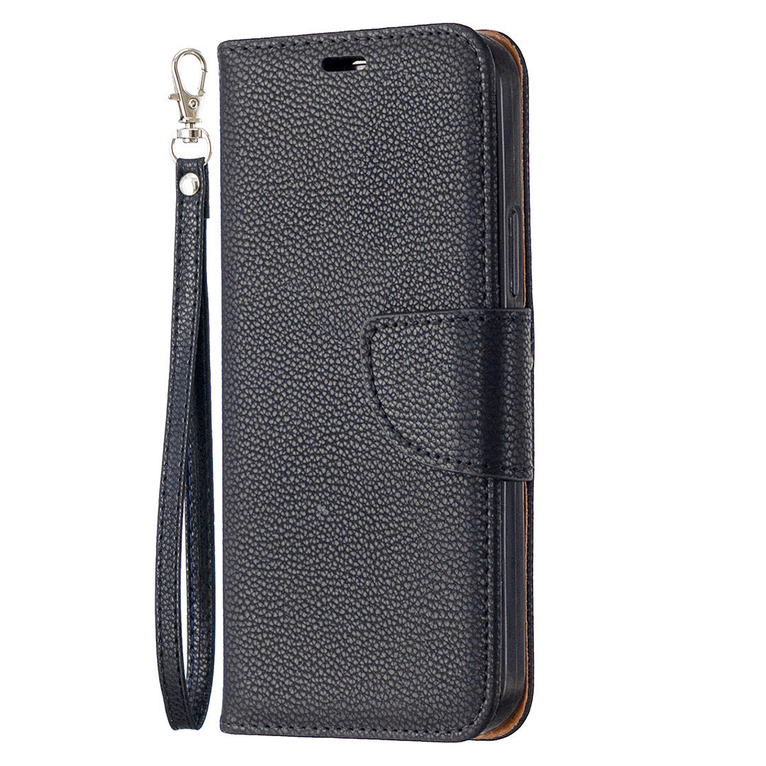 HKM-979795 Lychee Pattern Flip Leather Wallet Case for iPhone Models with Lanyard