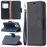 HKM-979795 Lychee Pattern Flip Leather Wallet Case for iPhone Models with Lanyard