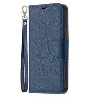 HKM-979795 Lychee Pattern Flip Leather Wallet Case for iPhone Models with Lanyard