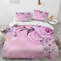 HKM-979859 Floral 3D Digital Printing Bed Sheet Set for 1.8m Bed (Three-Piece)