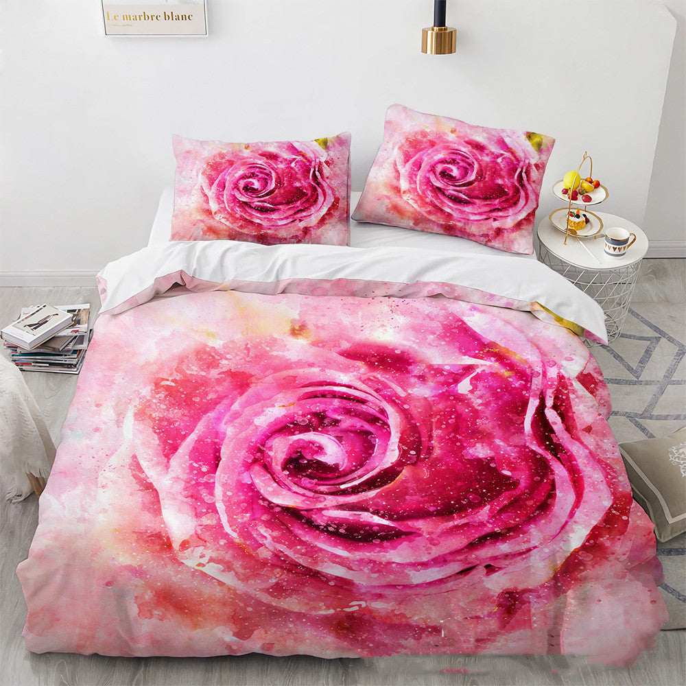 HKM-979859 Floral 3D Digital Printing Bed Sheet Set for 1.8m Bed (Three-Piece)