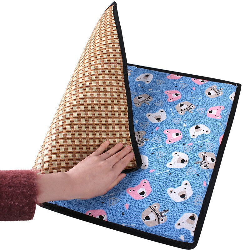 HKM-980307 Double-Sided Pet Mat for Small Dogs - Soft Plant Vine Woven Fabric with Kitten Pattern - Available in Multiple Sizes