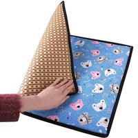 HKM-980307 Double-Sided Pet Mat for Small Dogs - Soft Plant Vine Woven Fabric with Kitten Pattern - Available in Multiple Sizes