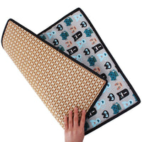 HKM-980307 Double-Sided Pet Mat for Small Dogs - Soft Plant Vine Woven Fabric with Kitten Pattern - Available in Multiple Sizes