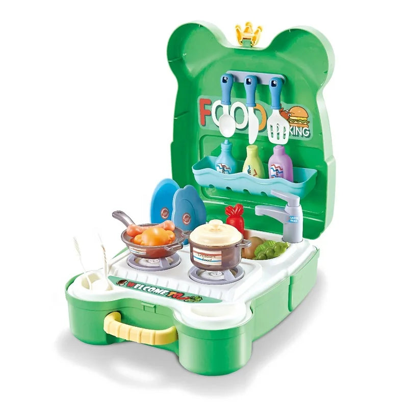KTX-980371 Pretend Play Kitchen Toy Set with Backpack for Ages 3+