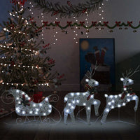 HKM-980499 LED Reindeer and Sleigh Outdoor Christmas Decoration with 60 Silver Lights, Energy-Efficient and Indoor/Outdoor Use