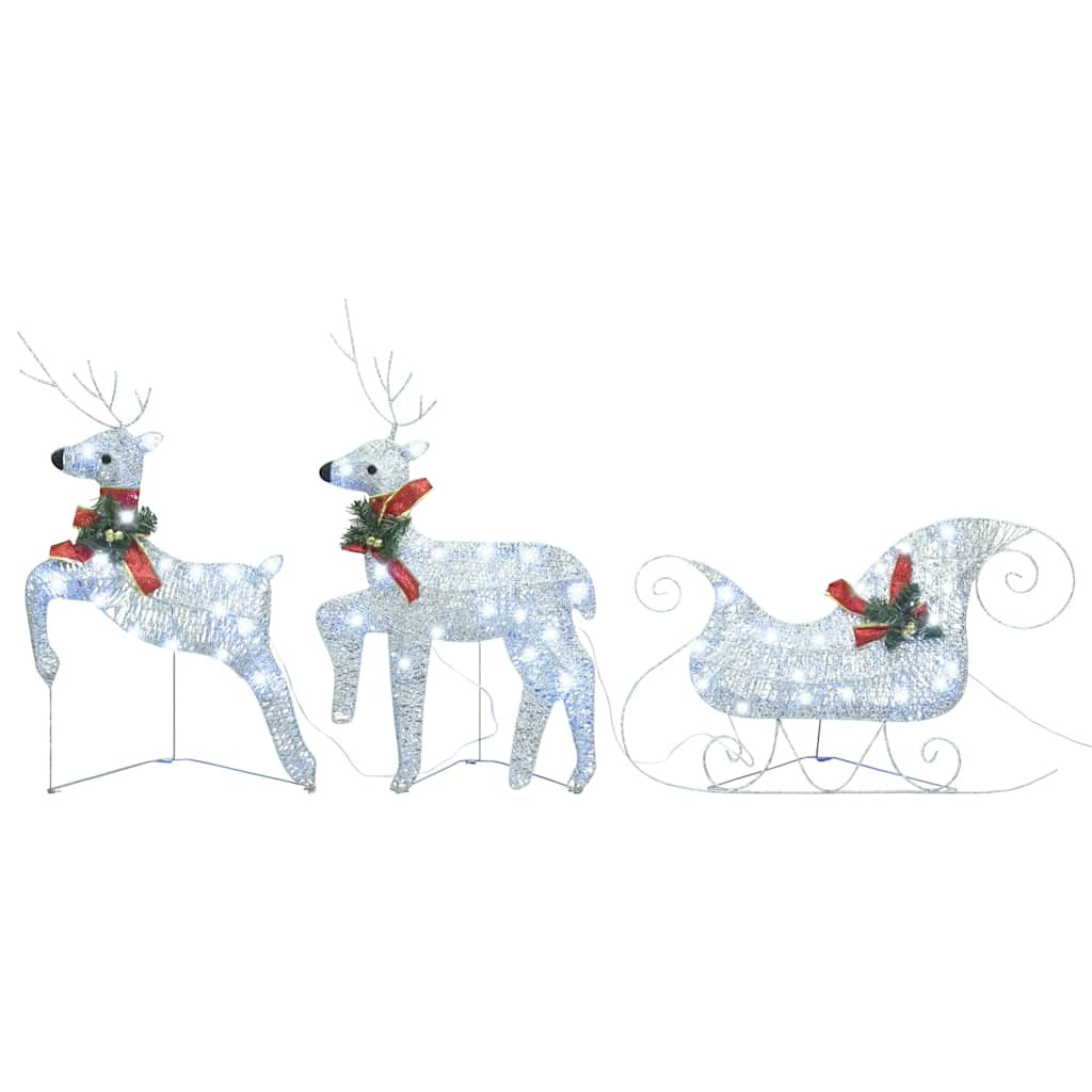 HKM-980499 LED Reindeer and Sleigh Outdoor Christmas Decoration with 60 Silver Lights, Energy-Efficient and Indoor/Outdoor Use